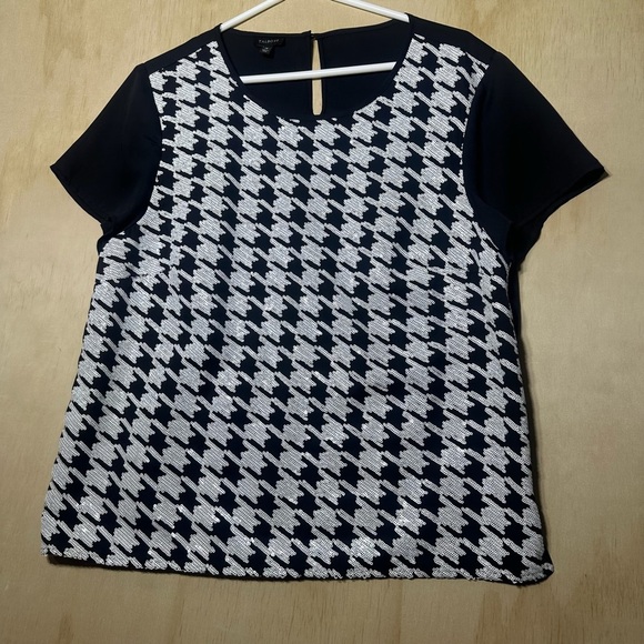 Talbots Sequin Herringbone Plaid Blouse Size 14 - Picture 4 of 13